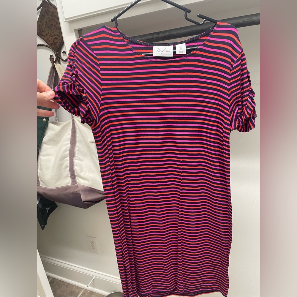 Cute stripe knit dress, ruffle sleeve. Size small,